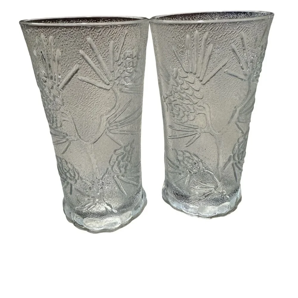2 Tiara Exclusive Ponderosa Pine 16 oz Ice Tea Glasses (Indiana Glass 1980-98)